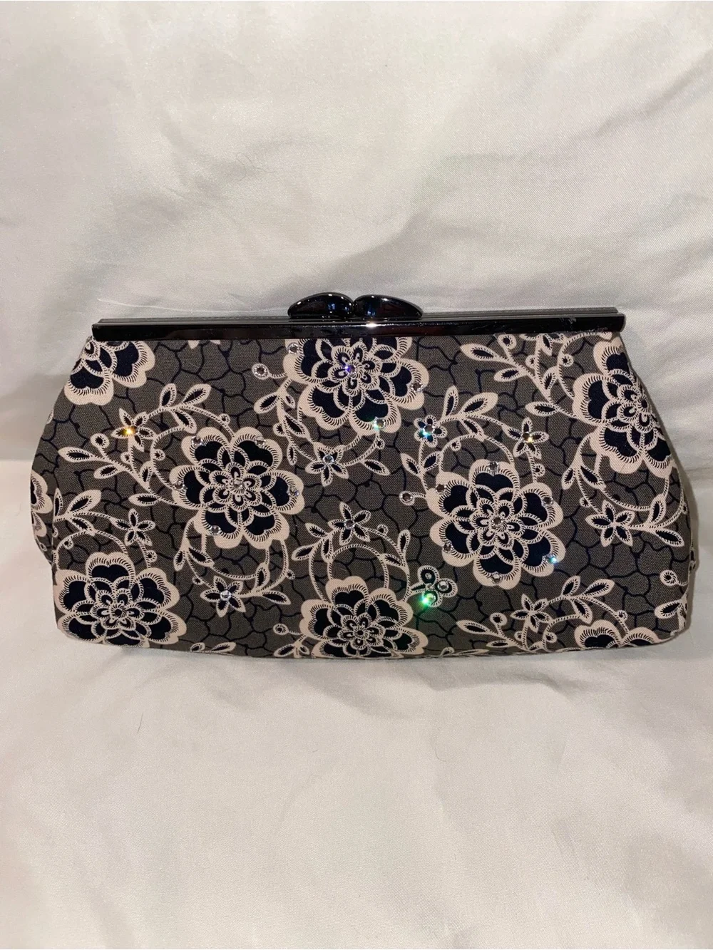 Downton Abbey Black Lace Floral Evening Clutch with Sparkle Accents